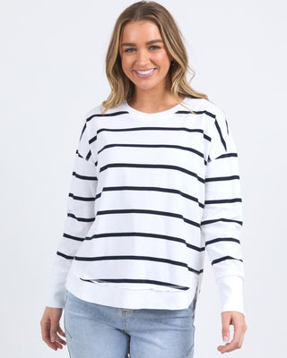 Foxwood Crew Farrah Ls - Stripe White & Navy [sz:size 10]