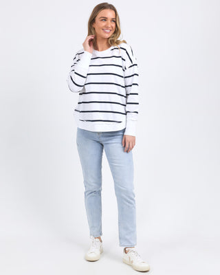 Foxwood Crew Farrah Ls - Stripe White & Navy [sz:size 10]