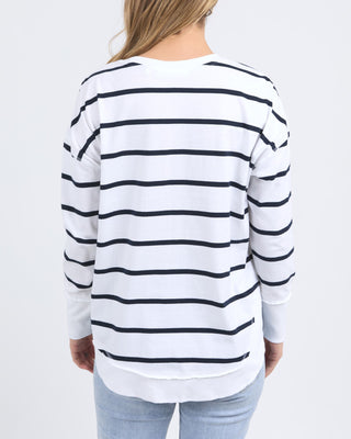 Foxwood Crew Farrah Ls - Stripe White & Navy [sz:size 10]