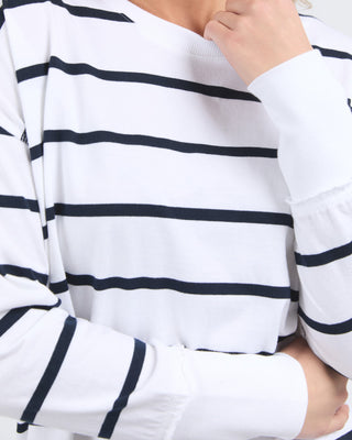 Foxwood Crew Farrah Ls - Stripe White & Navy [sz:size 10]