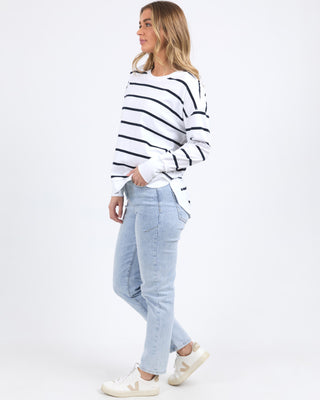 Foxwood Crew Farrah Ls - Stripe White & Navy [sz:size 10]