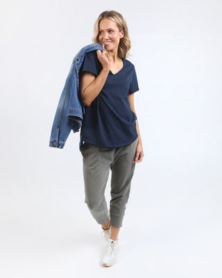 Elm Tee S/s Pima Vee - Navy - Tees