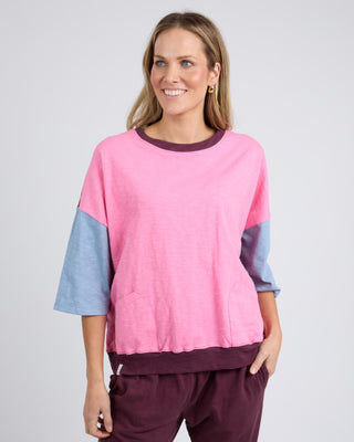 Elm Mazie Colour Block Sweat - Geranium Pink/steel Blue/merlot [sz:size 8]