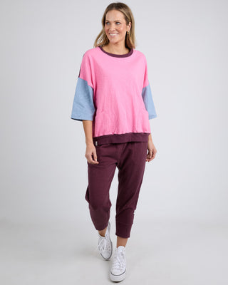 Elm Mazie Colour Block Sweat - Geranium Pink/steel Blue/merlot [sz:size 8]