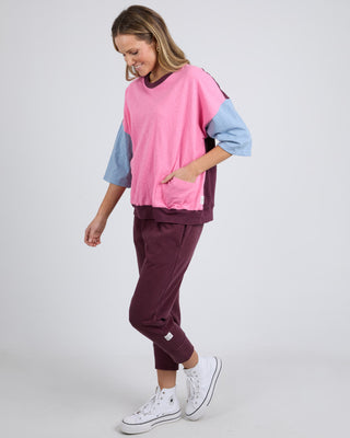 Elm Mazie Colour Block Sweat - Geranium Pink/steel Blue/merlot [sz:size 8]