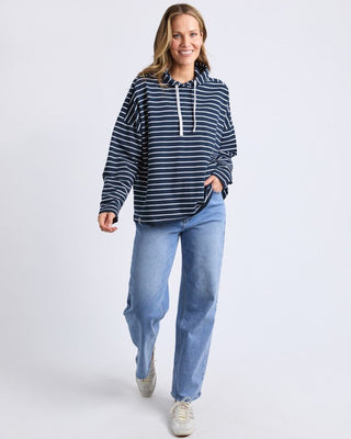Elm Lifestyle Rhea Hoodie - Navy/White Stripe | Pink Poppies