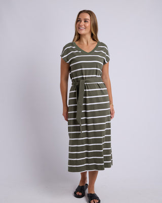 Foxwood Casey Stripe Dress - Khaki/white Stripe [sz:size 10]