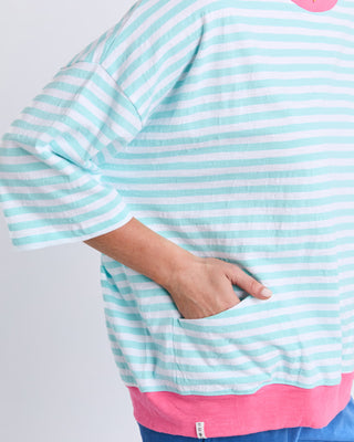 Elm Mazie Stripe Ringer Sweat - Turquise / White / Pink [sz:size 8]