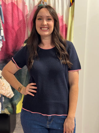 Elm Camellia Short Sleeve Knit - Navy