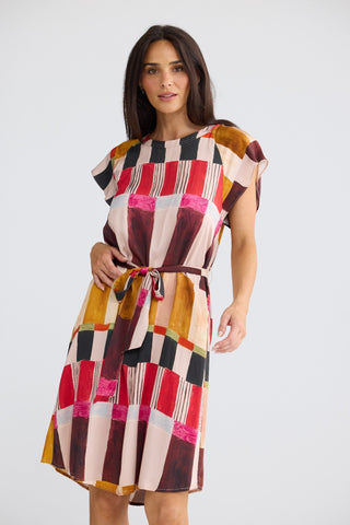 Brave&true Boulevard Short Dress - Painterly Geo | Pink Poppies