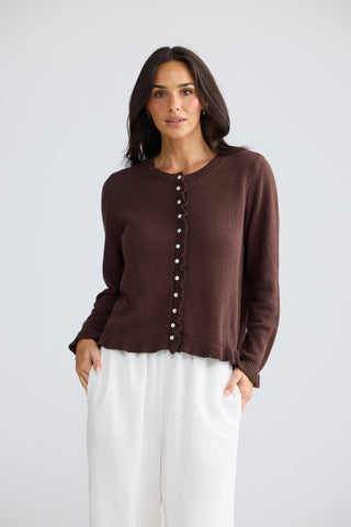 Brave&true Lorrie Frill Cardi - Chocolate | Pink Poppies