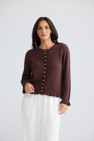 Brave&true Lorrie Frill Cardi - Chocolate | Pink Poppies