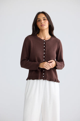 Brave&true Lorrie Frill Cardi - Chocolate | Pink Poppies