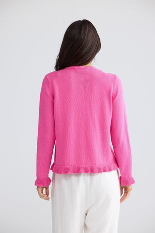 Brave&true Lorrie Frill Cardi - Hot Pink | Pink Poppies