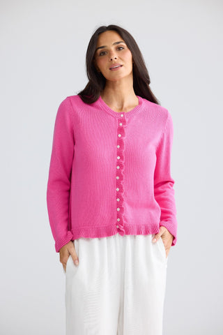 Brave&true Lorrie Frill Cardi - Hot Pink | Pink Poppies