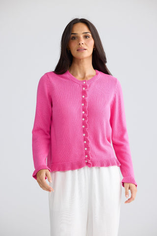 Brave&true Lorrie Frill Cardi - Hot Pink | Pink Poppies