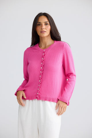Brave&true Lorrie Frill Cardi - Hot Pink | Pink Poppies