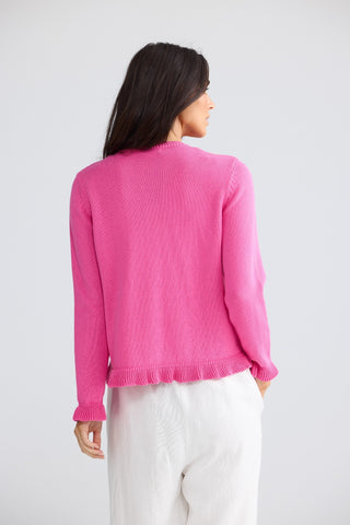 Brave&true Lorrie Frill Cardi - Hot Pink | Pink Poppies