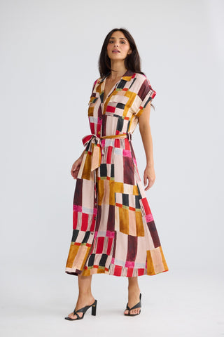 Brave&true Portia Dress - Painterly Geo | Pink Poppies