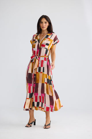 Brave&true Portia Dress - Painterly Geo | Pink Poppies