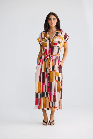 Brave&true Portia Dress - Painterly Geo | Pink Poppies