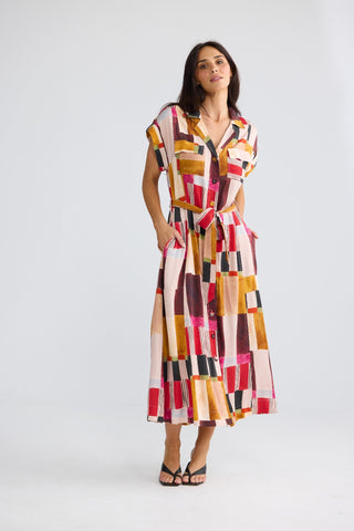Brave&true Portia Dress - Painterly Geo | Pink Poppies