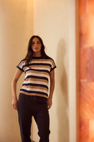 Brave&true Rosalie Tee - Navy Multi Stripe | Pink Poppies