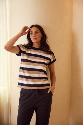 Brave&true Rosalie Tee - Navy Multi Stripe | Pink Poppies