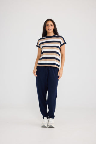 Brave&true Rosalie Tee - Navy Multi Stripe | Pink Poppies