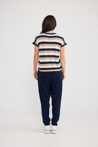 Brave&true Rosalie Tee - Navy Multi Stripe | Pink Poppies