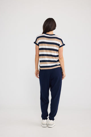 Brave&true Rosalie Tee - Navy Multi Stripe | Pink Poppies