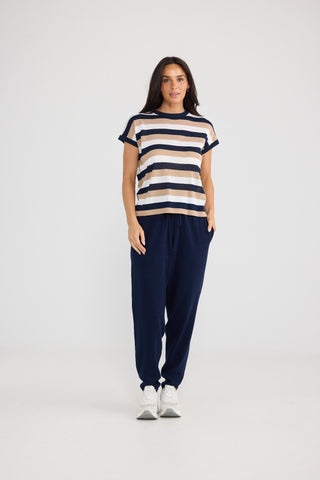 Brave&true Rosalie Tee - Navy Multi Stripe | Pink Poppies