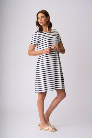 Charlie Jane Alexandra Dress - White Navy Stripe [sz:small]