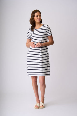 Charlie Jane Alexandra Dress - White Navy Stripe [sz:small]