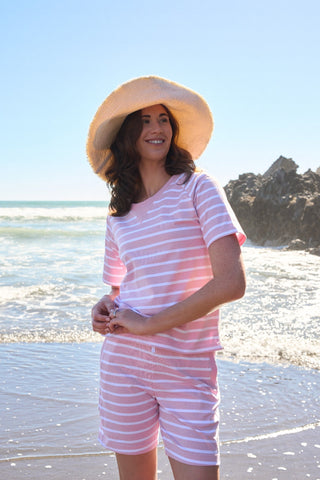 Charlie Jane St James Top - Rose White Stripe [sz:small]