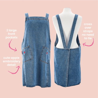 Denim Apple Embroidery Apron | Pink Poppies