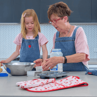 Denim Apple Embroidery Apron | Pink Poppies