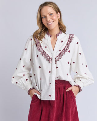 Elm Agnes Embroided Shirt - Marsala | Pink Poppies