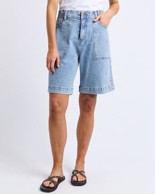 Elm Atlas Long Denim Short - Mid Blue Wash [sz:size 12]