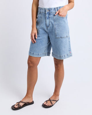 Elm Atlas Long Denim Short - Mid Blue Wash [sz:size 12]