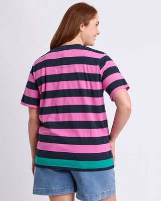 Elm Eden Stripe S/s Tee - Irish Green & Pink Stripe [sz:size 8]
