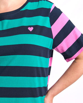 Elm Eden Stripe S/s Tee - Irish Green & Pink Stripe [sz:size 8]