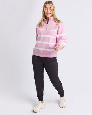 Elm Freedom 1/4 Zip Crew - Pink & White Stripe | Pink Poppies