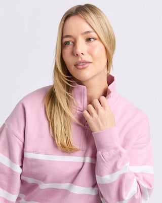 Elm Freedom 1/4 Zip Crew - Pink & White Stripe | Pink Poppies
