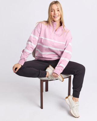 Elm Freedom 1/4 Zip Crew - Pink & White Stripe | Pink Poppies
