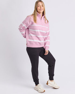 Elm Freedom 1/4 Zip Crew - Pink & White Stripe | Pink Poppies