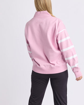 Elm Freedom 1/4 Zip Crew - Pink & White Stripe | Pink Poppies