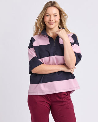 Elm Freedom Rugby Sweat - Pink & Navy Stripe | Pink Poppies