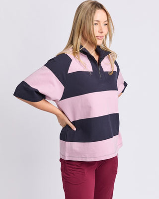 Elm Freedom Rugby Sweat - Pink & Navy Stripe | Pink Poppies