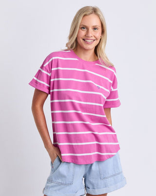 Elm Halli S/s Tee - Stripe Magenta / White [sz:size 10]